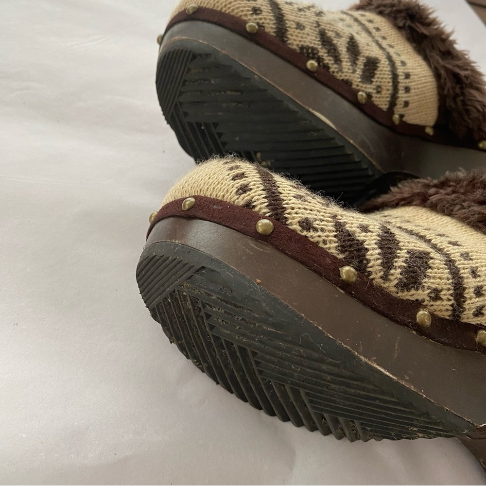 Arizona Jeansโ Co Y2K Vintage Knit Fair Isle Snowflake Faux Fur Wooden Clogs 8.5 - Picture 11 of 13